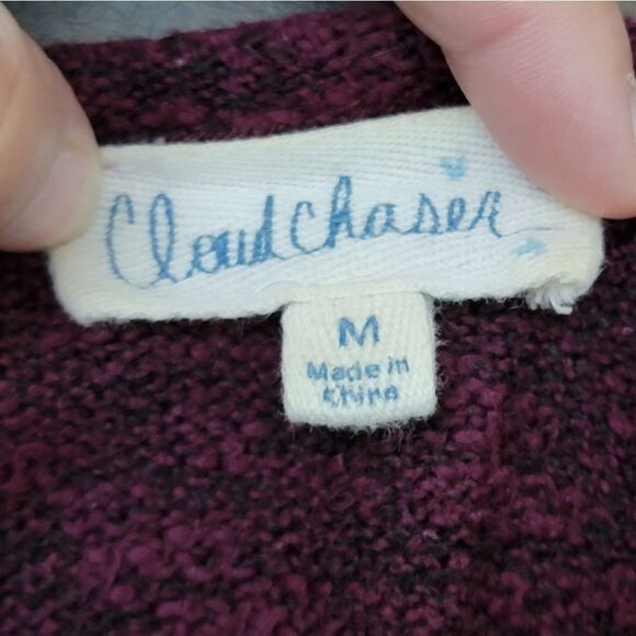 Cloud Chaser Sweatshirt Asymmetrical Plaid Hem Woven Maroon Long Sleeve Size M - Picture 4 of 8